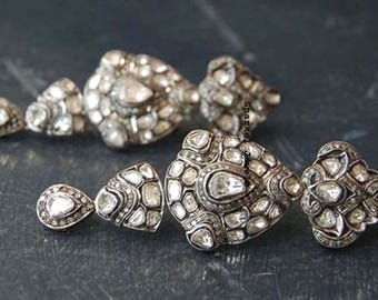 Earring Fine Handmade Natural Rose Cut Diamond & Uncut Diamond Polki 925 Sterling Silver Victorian Vintage Diamond Earrings Jewelry