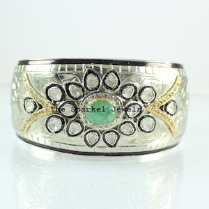 Diamond Polki Bangle Natural Uncut Diamond Polki Rosecut Diamond 925 Sterling Silver Victorian Diamond Cuff Bangle Jewelry