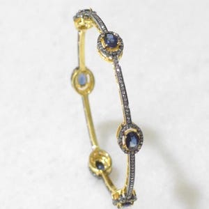 Natürliche Rosecut Diamant & Rubin, Saphir Armreif Armband 925 Sterling Silber vergoldet Schmuck
