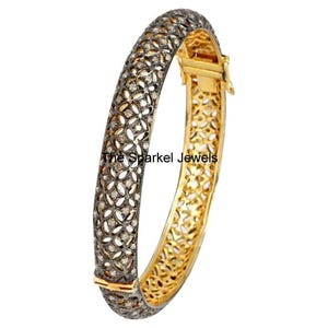 Diamond Bangle Jewelry 925 Sterling Silver Natural Rosecut Diamond Victorian Bangle Jewelry