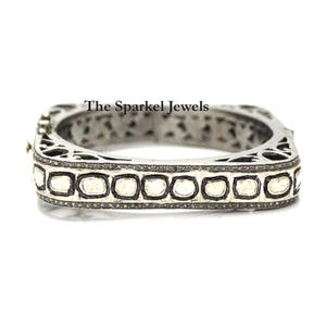 Victorian Jewelry Natural Rose Cut Diamond & Uncut Diamond Polki 925 Sterling Silver  Diamond Bangle Bracelet Jewelry