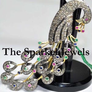 Diamond Jewelry Natural Rose Cut Diamond & Solid 925 Sterling Silver Victorian Vintage Fine Handmade Diamond Brooch Pendant Jewelry