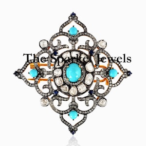 Diamond Jewelry Natural Rose Cut Diamond & Polki Solid 925 Sterling Silver Victorian Vintage Fine Handmade Diamond Brooch Jewelry
