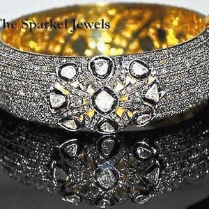 Victorian Jewelry Natural Rose Cut Diamond & Uncut Diamond Polki 925 Sterling Silver Victorian Diamond Bangle Bracelet Jewelry