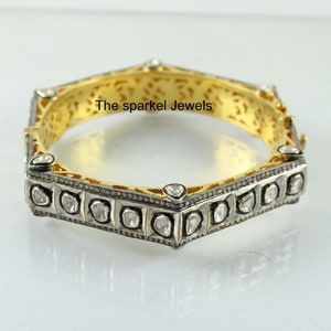 Diamond Jewelry Natural Rose Cut Diamond & Uncut Diamond Polki 925 Sterling Silver Victorian Vintage Handmade Bangle Bracelet Jewelry