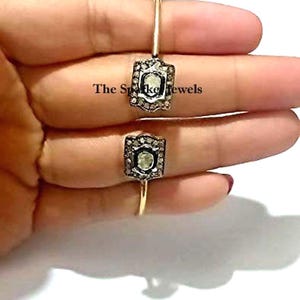 Natural Rose Cut Diamond & Uncut Diamond Polki 925 Sterling Silver Victorian Diamond Bangle Bracelet Jewelry