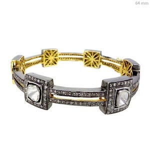 Natural Rose Cut Diamond & Uncut Diamond Polki 925 Sterling Silver Victorian Diamond Bangle Bracelet Jewelry