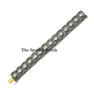 Victorian Jewelry Natural Rose Cut Diamond & Uncut Diamond Polki Gold 925 Sterling Silver Diamond Bangle Bracelet Jewelry