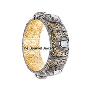 Bangle Jewelry Natural RoseCut Diamond & Natural Uncut Diamond Polki 925 Sterling Silver Victorian Vintage  Diamond Bangle Jewelry