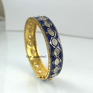 Enamel Bangle Natural Rosecut Diamond Uncut Diamond Polki 925 Sterling Silver Diamond Bangle Bracelet Jewelry