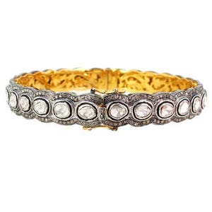 Diamond Jewelry Natural Rose Cut Diamond & Uncut Diamond Polki 925 Sterling Silver Victorian Bangle Bracelet Jewelry