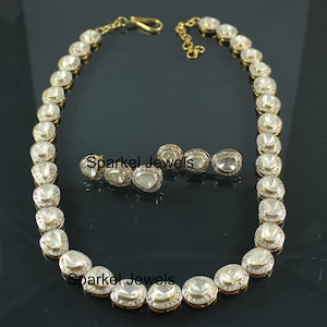 Necklace Earring Set Jewelry Natural Rosecut Diamond Uncut Polki 925 Sterling Silver Necklace Set Jewelry
