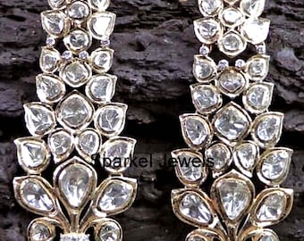 Earring Jewelry Natural Uncut Diamond Polki & Rose Cut Diamond 925 Sterling Silver Victorian Vintage Handmade Diamond Earrings Jewelry