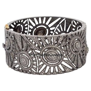 Diamond Bangle Jewelry 925 Sterling Silver Natural Rosecut Diamond Victorian Bangle Jewelry