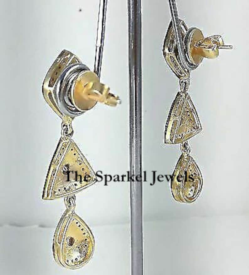 Fine Handmade Natural Rose Cut Diamond /& Uncut Diamond Polki 925 Sterling Silver Victorian Vintage Handmade Diamond Earrings Jewelry