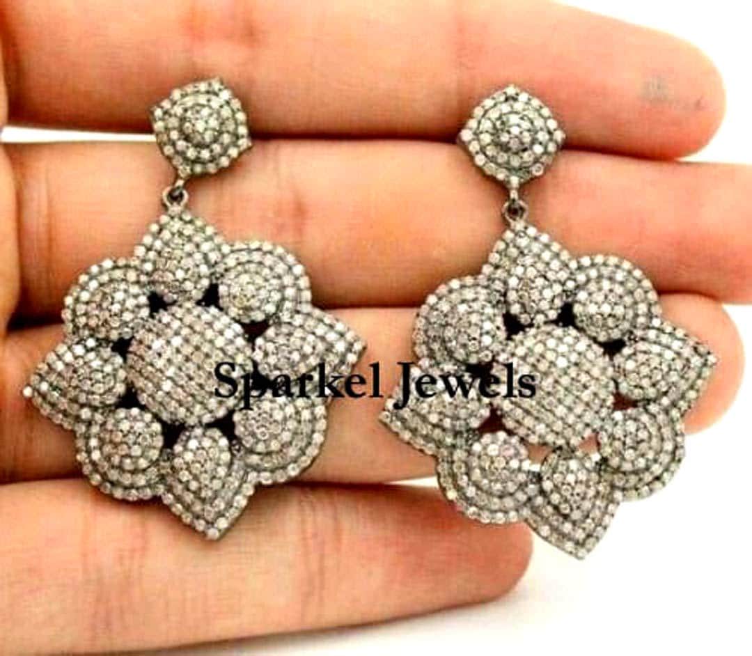 Diamond Jewelry Natural Rose Cut Diamond & 925 Sterling Silver Victorian Diamond Earrings Jewelry