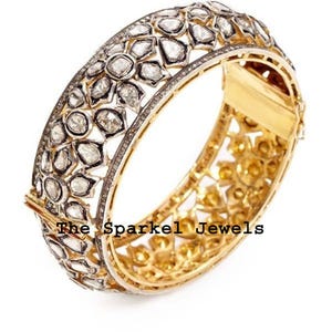 Diamond Jewelry Natural Rose Cut Diamond & Uncut Diamond Polki 925 Sterling Silver Diamond Bangle Bracelet Jewelry