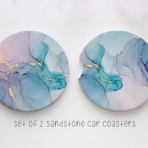 Coasters, Car Coasters, Marble Design Monogram Car Coasters, Sandstone Car Coaster, Car Accessories, Set of 2, #113