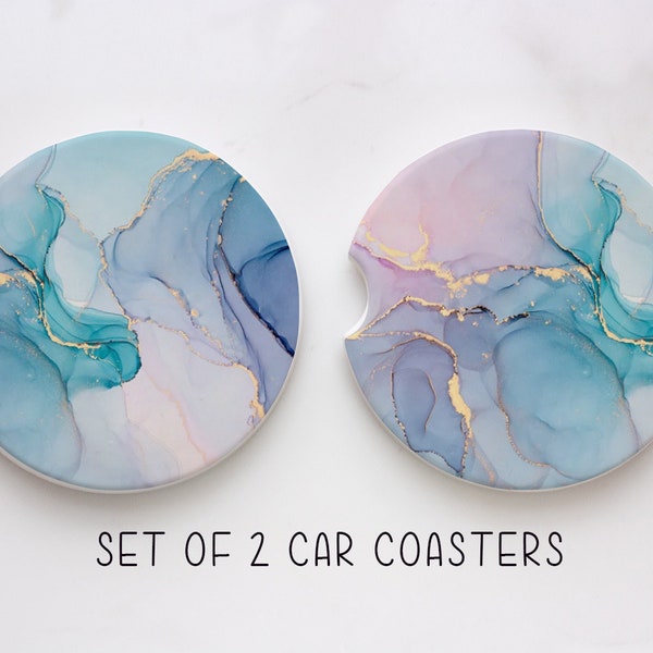 Coasters, Car Coasters, Marble Design Monogram Car Coasters, Sandstone Car Coaster, Car Accessories, Set of 2, #113