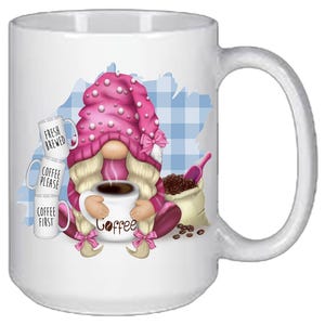 Gnome Mug, Coffee Gnome, Coffee Mug, Coffee Gnome Mug 15 oz Large Mug