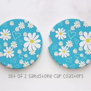 Car Coasters, Coaster, Daisy Car Coaster, Sandstone Car Coaster, Car Accessories, Set of 2 Car Coasters, #85