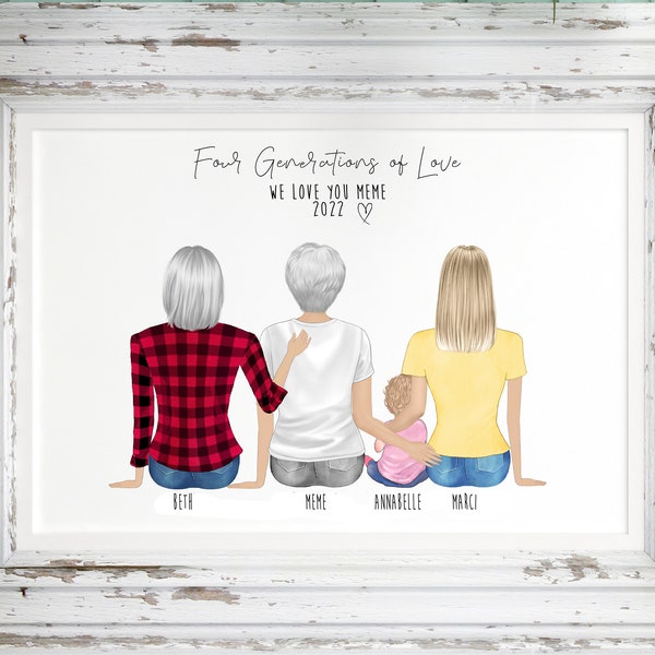 Four Generations Personalized Print, Five Generations, Family Print, Personalized Family Print, 8x10" Family Print