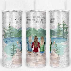 20 Oz Skinny Tumbler, Friends Tumbler, Mountain Scene Tumbler, Friend Birthday Gift
