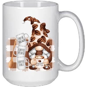Gnome Mug, Coffee Gnome, Coffee Mug, Coffee Gnome Mug 15 oz Large Mug