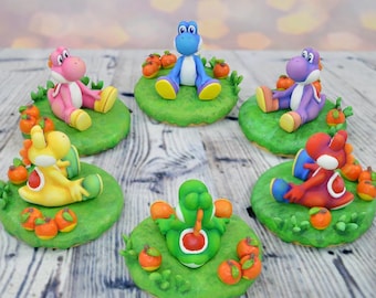 Figura de Yoshi feliz / Figura coleccionable hecha a mano inspirada en Super Mario (no impresa en 3D)