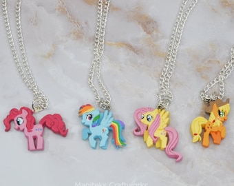 MLP Necklace Charm - Fluttershy Rainbow Dash Pinkie Pie Applejack Charms - Small Batch Fanart Cosplay Videogame Pendant