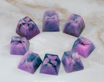 Teal Pink Purple Artisan 1 Keycap | Cherry OEM SA Profile Row 4 Shiny Keycaps | One of a Kind Resin Mechanical Caps