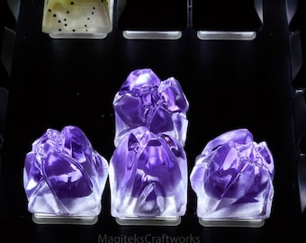 Purple Crystal Peaks 1 Artisan Keycap | Final Fantasy Crystals Amethyst Keycaps | Tiny Limited Sculpture Collectible | Small Batch Resin