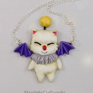 Handmade Resin Moogle Mog Charm Necklace: Final Fantasy VI/IX Inspired