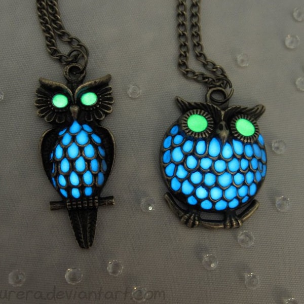 Whimsical Glowing Owl Pendant | Glow in the Dark Bronze Necklace Charm | Twilight Night Mystical Magical Jewelry