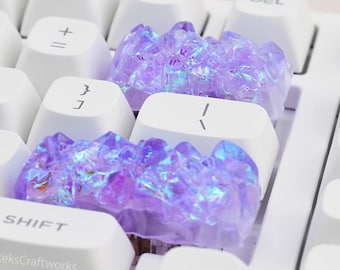 Teclas artesanales Holo Purple Crystal Peak: 1 tecla personalizada coleccionable hecha a mano // RETROCESO o ENTER