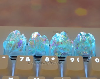 Holo Blue Crystal Peaks 1 Artisan Keycap | Final Fantasy Crystals Mountain Keycaps | Tiny Limited Sculpture Collectible | Small Batch Resin