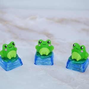Happy Frog Artisan Keycap | Frogs Cute Collectible Kawaii Keycaps | 1 Tiny Limited Sculpture Collectible | Small Batch Resin Figure