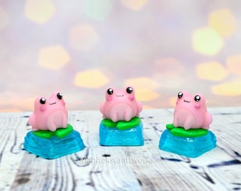 Spring Happy Frog Artisan Keycap | Frogs Cute Collectible Kawaii Keycaps | 1 Tiny Limited Sculpture Collectible | Small Batch Resin Figure