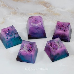 MARKDOWN || Purple Teal Gem Tone Artisan 1 Keycap | OEM SA Profile Row 4 Keycaps | Cherry mx One of a Kind Resin Mechanical Caps