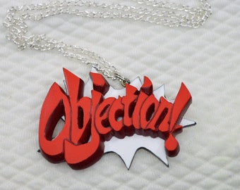 Objection Pendant Necklace | Attorney Collectible Cosplay Charm | Christmas Geek Gifts Resin Pop Art Sculpted Retro Gaming Art