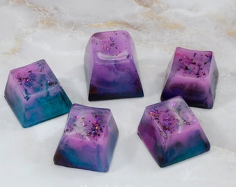 Purple Teal Gem Tone Artisan 1 Keycap | OEM SA Profile Row 4 Shiny Keycaps | Cherry MX One of a Kind Resin Mechanical Caps