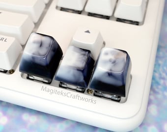 Classy Black White Artisan Keycap | SA Cherry Profile Row 4| Unique Limited Keycaps | Tiny Collectible One Shot Resin OOAK Mechanical Caps