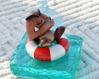 Figura de Goomba durmiendo, adorable, de verano - Escultura de edición limitada, figuras coleccionables de lote pequeño de Super Mario