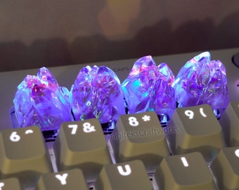 Holo Purple Crystal Peak 1 Artisan Keycap | Final Fantasy Crystals Mountain Keycaps | Tiny Limited Sculpture Collectible | Small Batch Resin