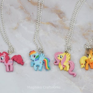 MLP My Little Pony Necklace Charm - Fluttershy Rainbow Dash Pinkie Pie Applejack Charms - Small Batch Fanart Cosplay Videogame Pendant