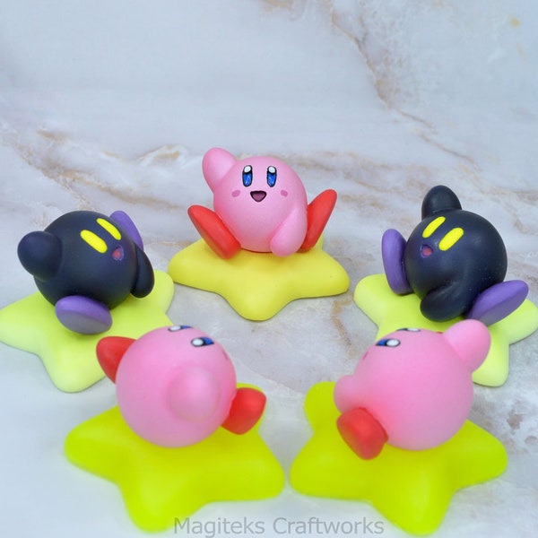 Kirby and Star Figure | Glow in the Dark Pink & Dark Kirby | Collectible Limited Small Batch Kirbo Sculpture | Nintendo Christmas Geek Gifts