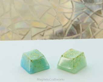 Spring Mint Green Blue Gold Artisan 1 Keycap | OEM Row 4 Lustrous Shining Keycaps | Tiny Collectible Small Batch Resin | Mechanical Caps
