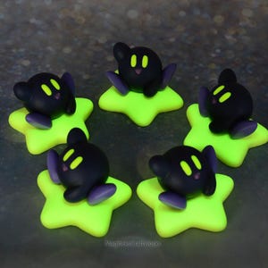 Dark Kirby Resin Figure: Glow in the Dark Star Base, Handmade Sculpture