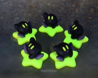 Dark Kirby Resin Figure: Glow in the Dark Star Base, Handmade Sculpture Not 3D Printed