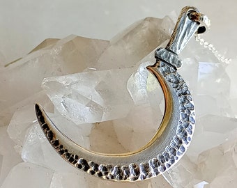 Sterling Silver Magical Sickle Wicca Pendant, Pagan Tool Boline Necklace
